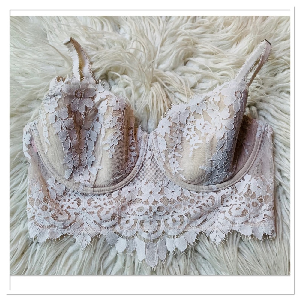 Victoria’s Secret Dream Angels Long Line Corset Underwire Cup Bra Ivory 34D